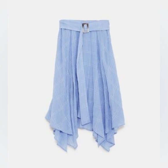 Zara Checked Asymmetrical Cotton Belted Midi Skirt Size S - Picture 5 of 8